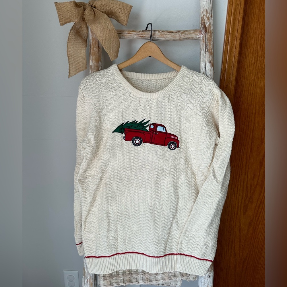 Women’s red truck Christmas sweater